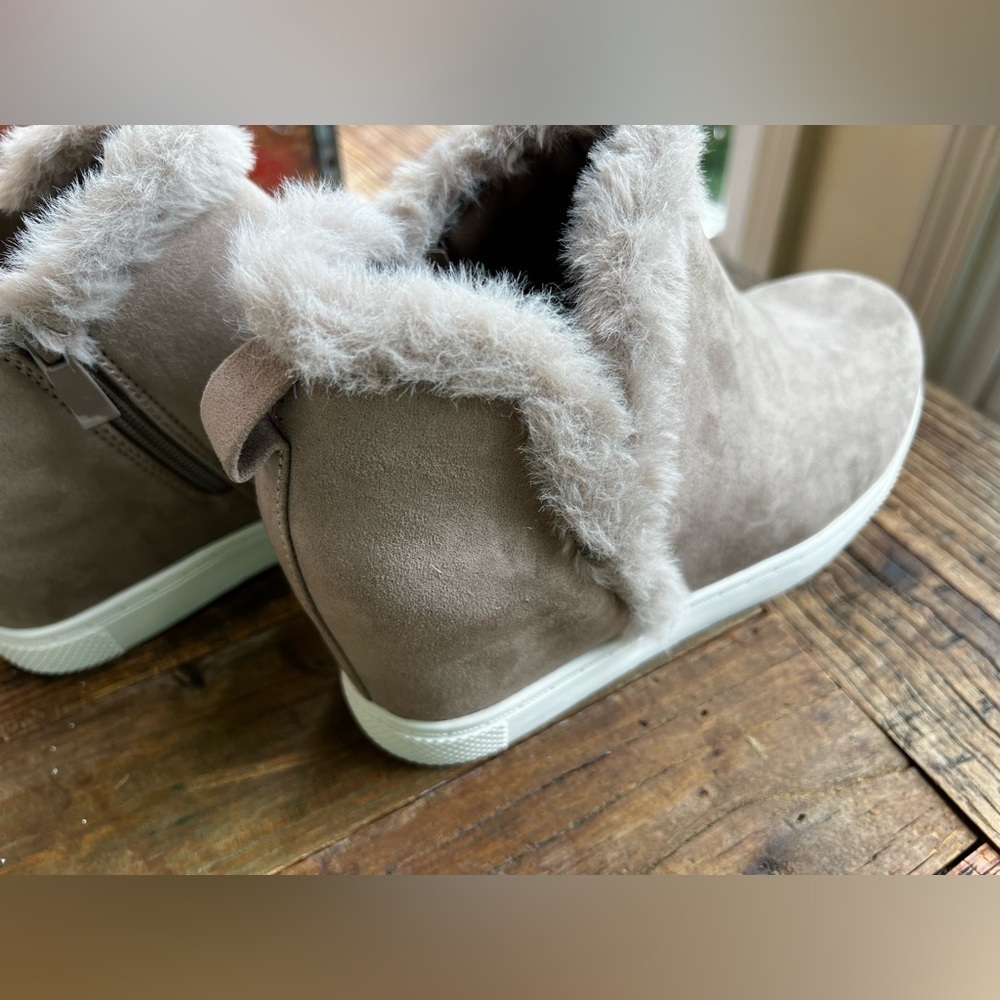 TORRID Fur Trim Sneaker Wedge (WW). Taupe color - Picture 2 of 10